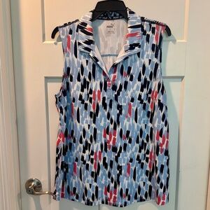 Puma Sleeveless Golf Shirt, L, EUC, Multi color print